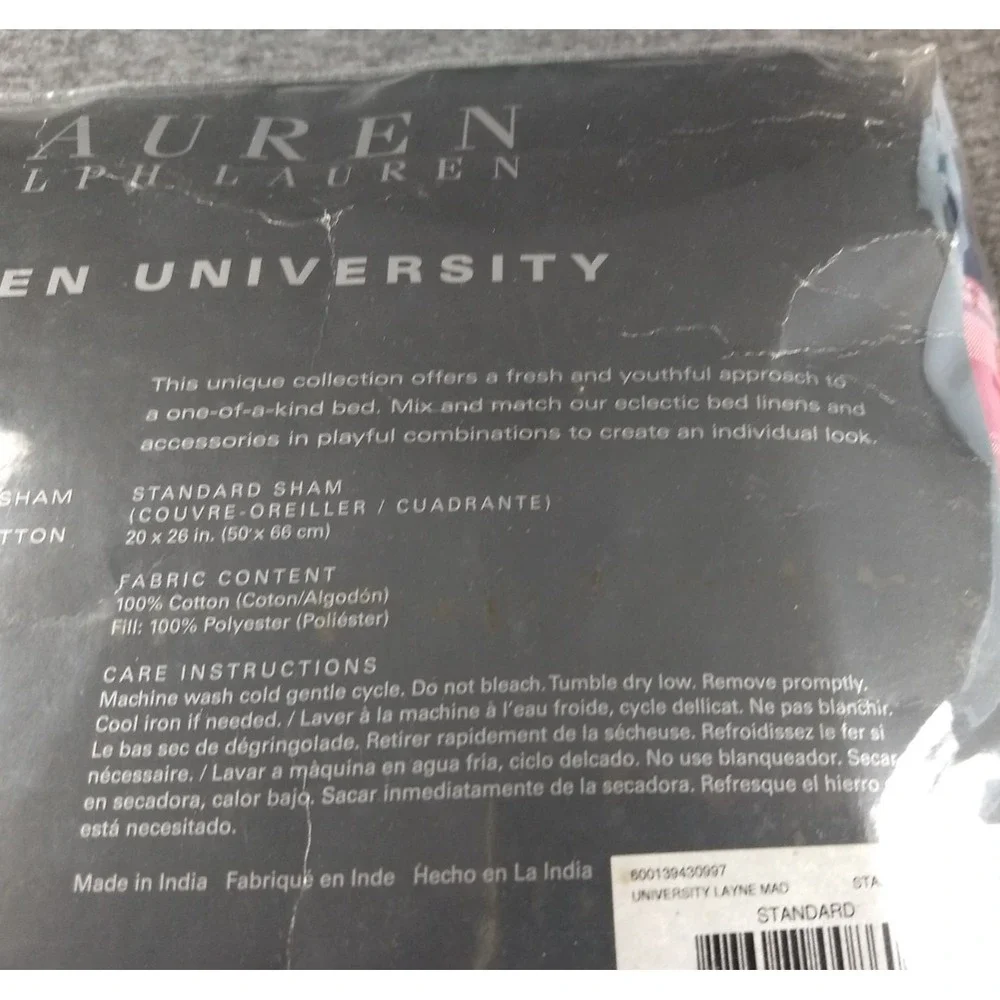 Ralph‎ Lauren Standard Sham University Layne Cotton Patchwork Madras Plaid NEW